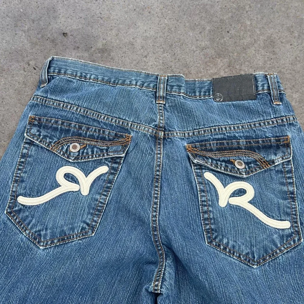 Vintage Y2K 2000s Big R Embroidered Rocawear Baggy Cotton Denim Shorts 36 Skater
